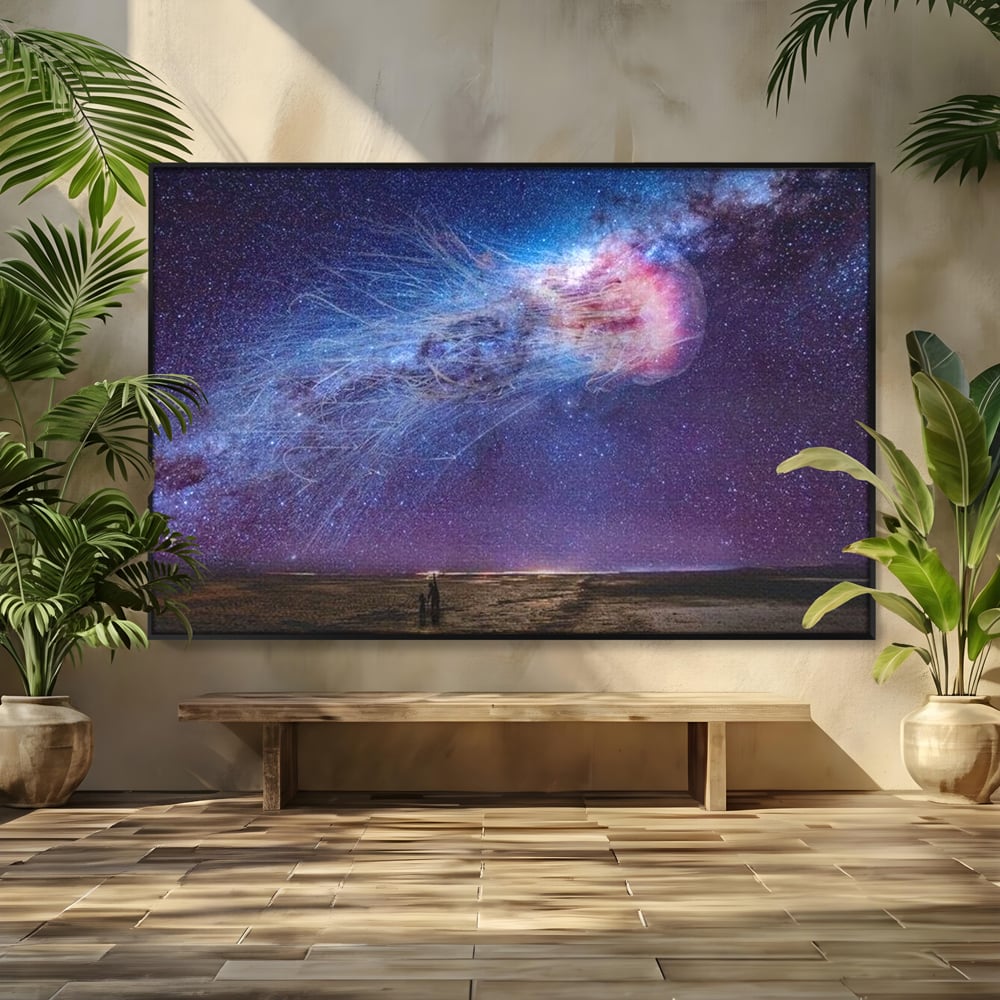 Tablou Canvas Premium, LuxCanva® M1422, Meduza Cosmica, Stele, Galaxie, Univers, Meduza, Copii, Spirit, Stralucitor, Plutire, Magie, Birou, Living, Camera Copil