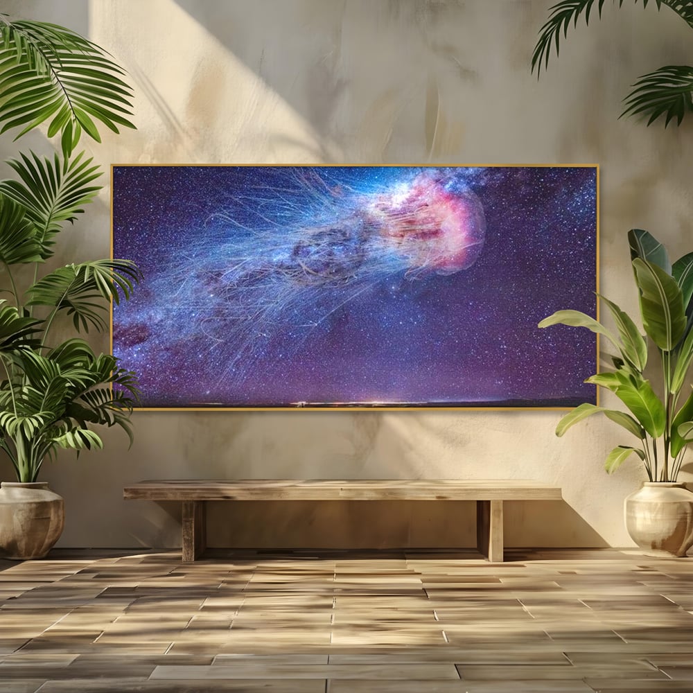 Tablou Canvas Premium, LuxCanva® M1422, Meduza Cosmica, Stele, Galaxie, Univers, Meduza, Copii, Spirit, Stralucitor, Plutire, Magie, Birou, Living, Camera Copil