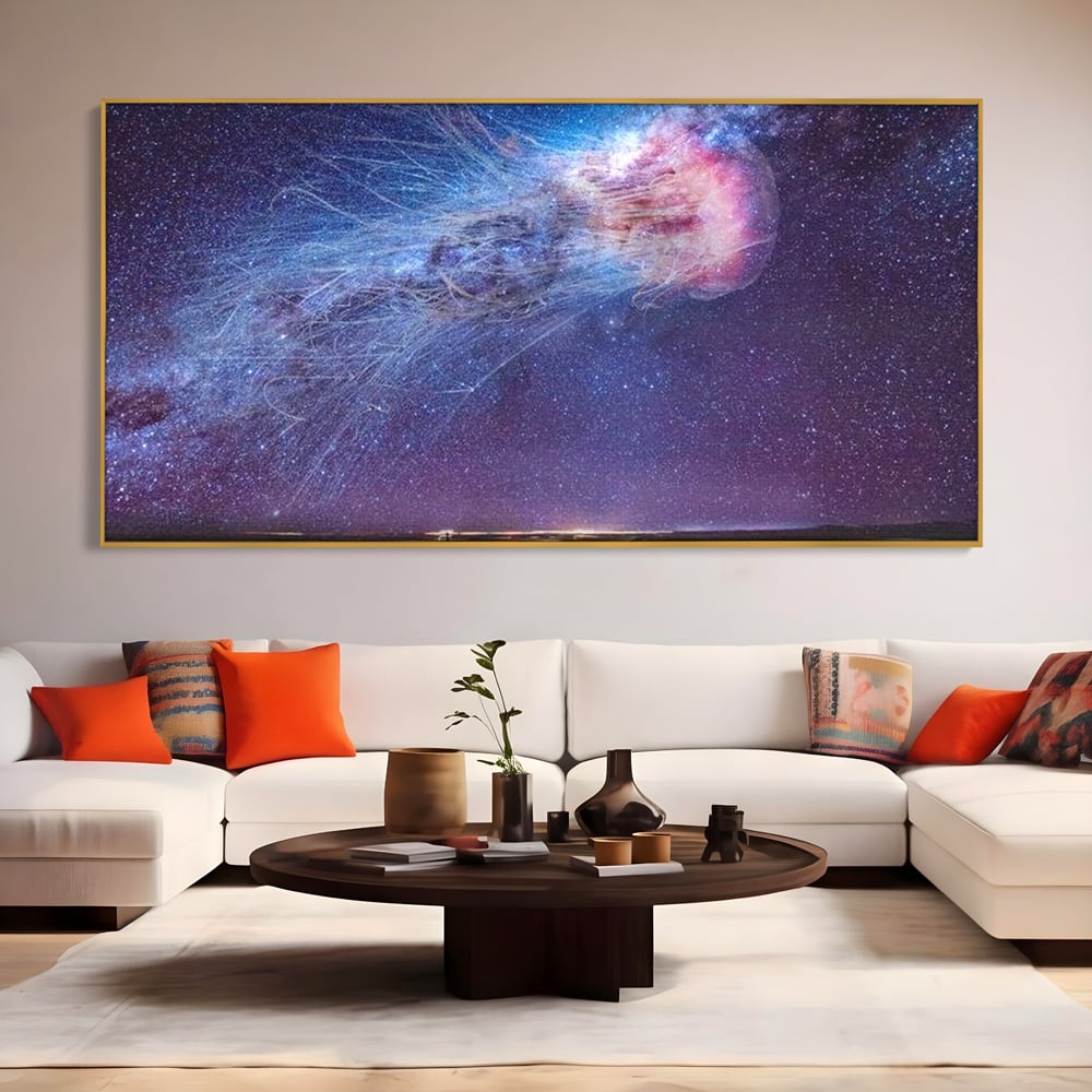 Tablou Canvas Premium, LuxCanva® M1422, Meduza Cosmica, Stele, Galaxie, Univers, Meduza, Copii, Spirit, Stralucitor, Plutire, Magie, Birou, Living, Camera Copil