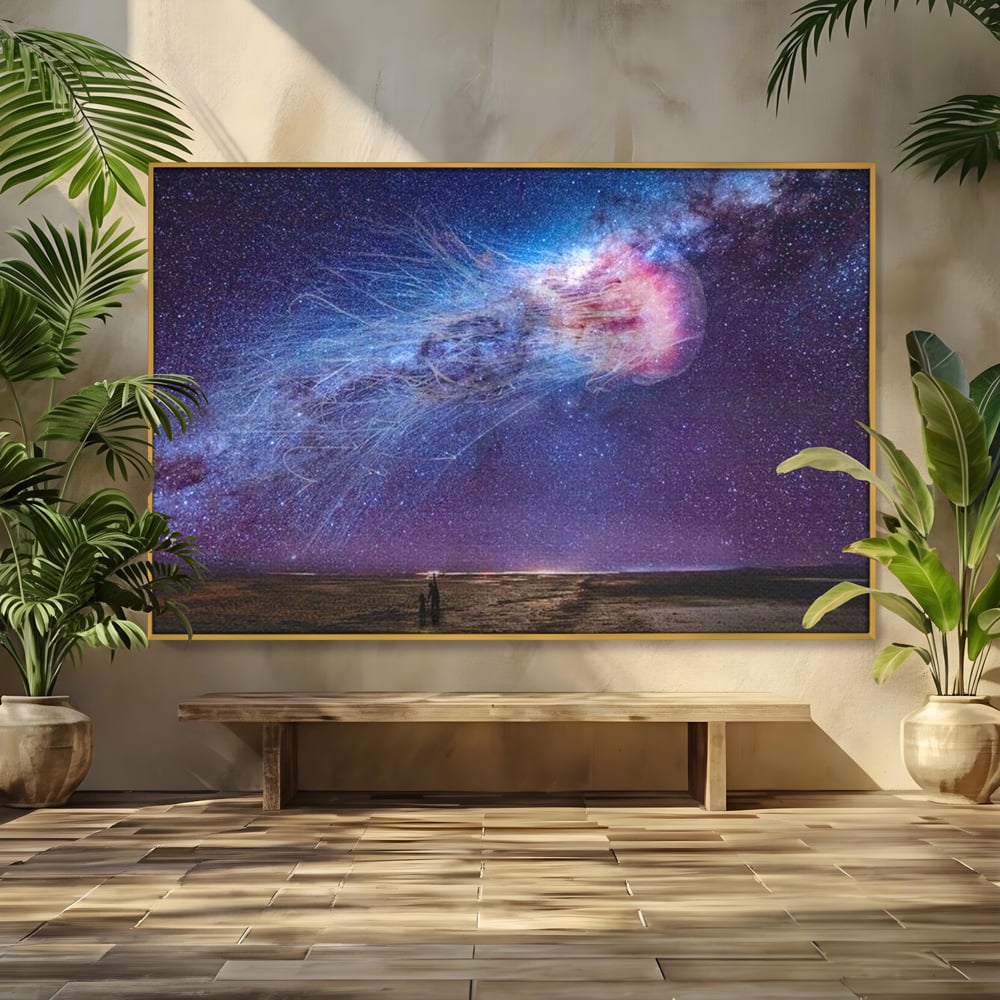 Tablou Canvas Premium, LuxCanva® M1422, Meduza Cosmica, Stele, Galaxie, Univers, Meduza, Copii, Spirit, Stralucitor, Plutire, Magie, Birou, Living, Camera Copil