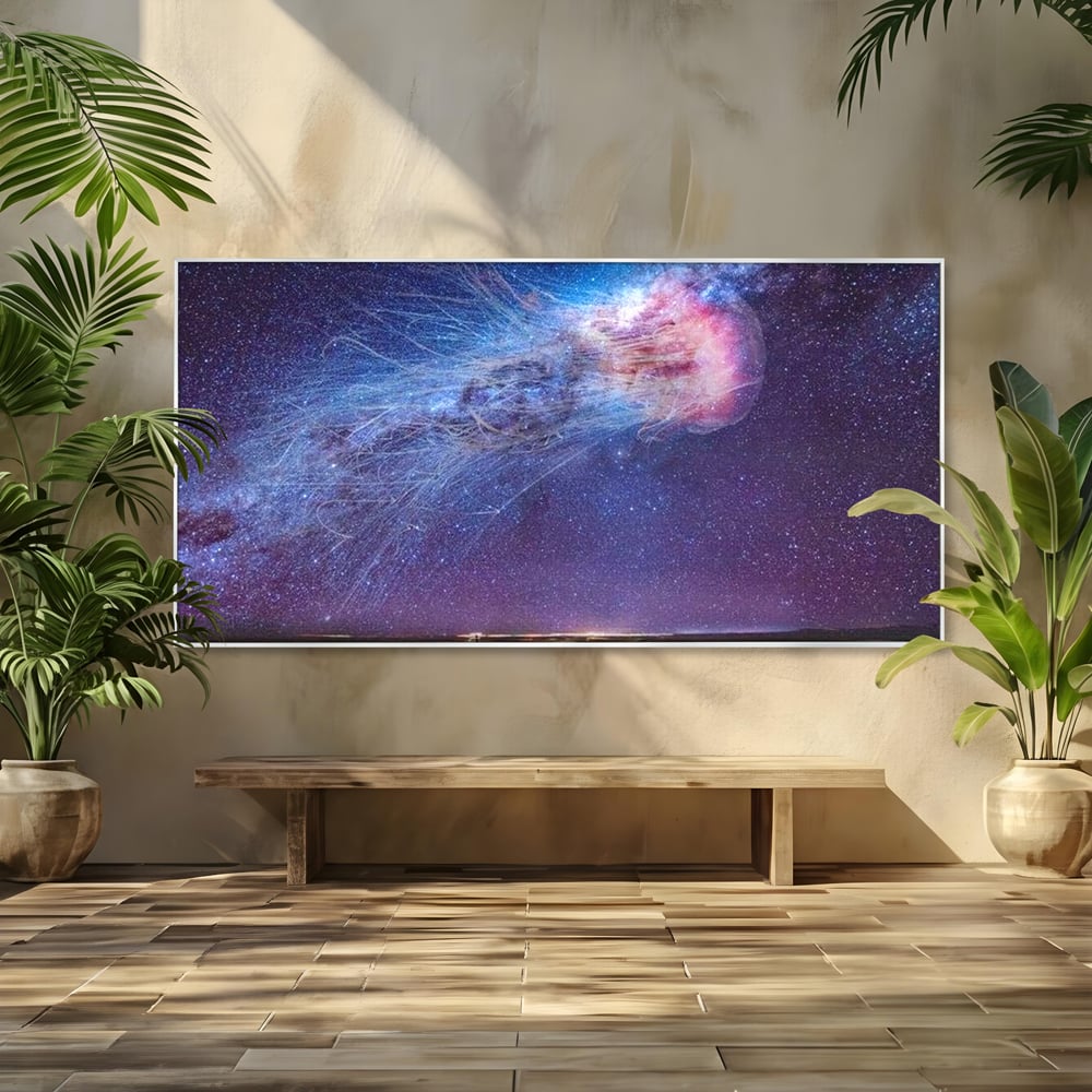Tablou Canvas Premium, LuxCanva® M1422, Meduza Cosmica, Stele, Galaxie, Univers, Meduza, Copii, Spirit, Stralucitor, Plutire, Magie, Birou, Living, Camera Copil