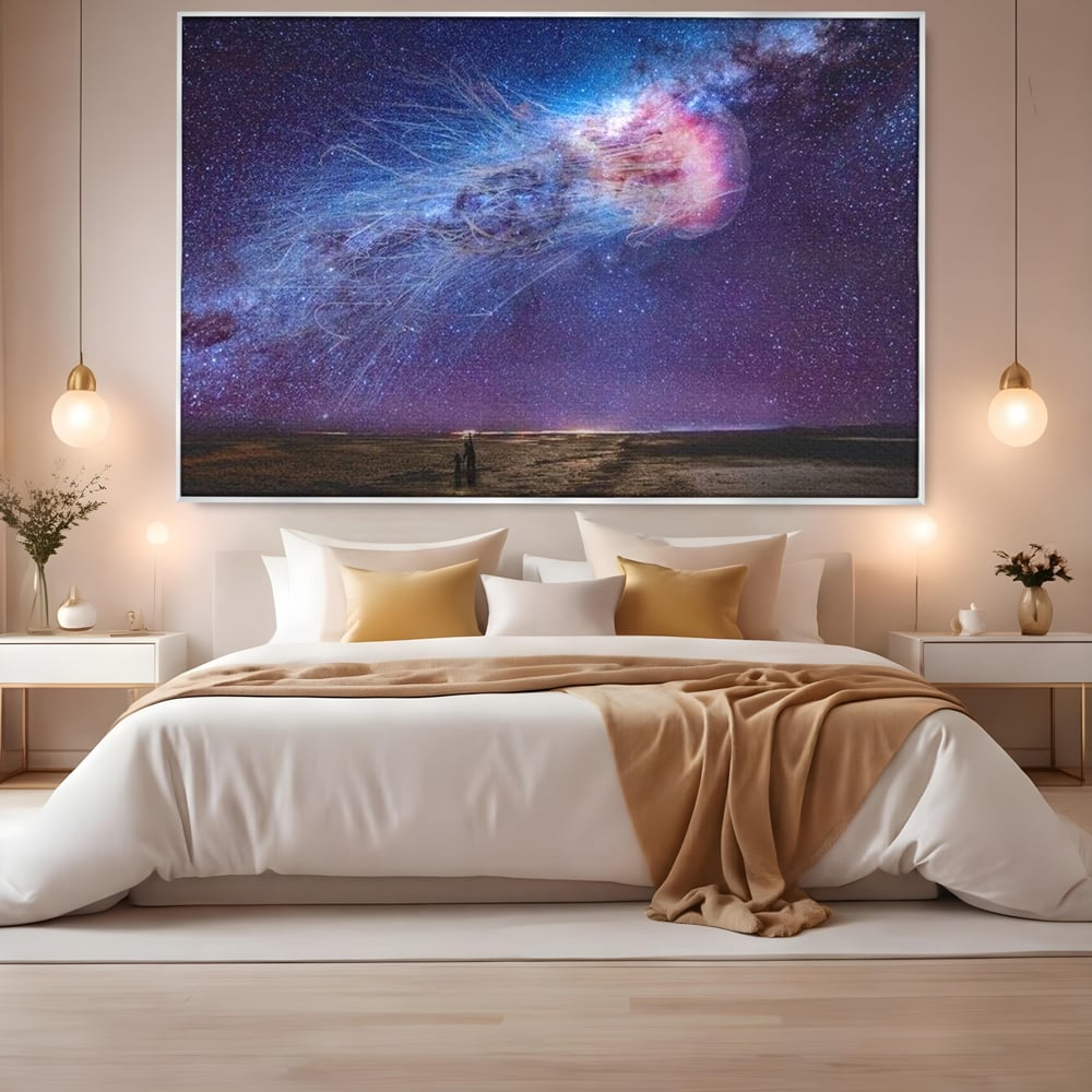 Tablou Canvas Premium, LuxCanva® M1422, Meduza Cosmica, Stele, Galaxie, Univers, Meduza, Copii, Spirit, Stralucitor, Plutire, Magie, Birou, Living, Camera Copil