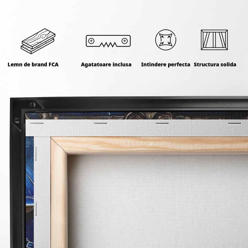 Tablou Canvas Premium, LuxCanva® M1423, Fratia Oceanului, Testoase, Ocean, Albastru, Auriu, Adancuri, Mister, Pereche, Flori, Poveste, Acvatic, Birou, Living, Camera Copil