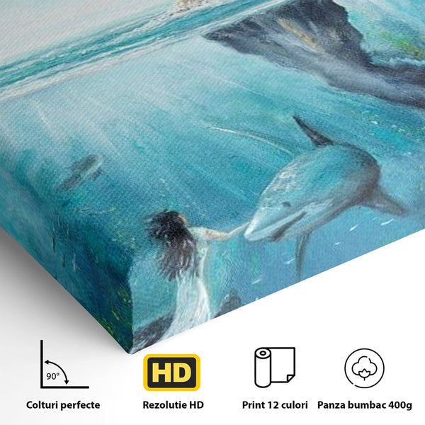 Leinwandbilder Premium, LuxCanva® M1424, Ruf des Wassers, Felsen, Hai, Ozean, Seetang, Frau, Fisch, Tiefe, Natur, Licht, Traum, Büro, Wohnen, Babyzimmer