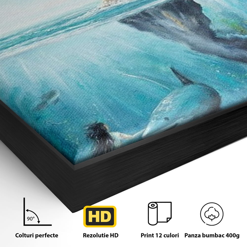 Leinwandbilder Premium, LuxCanva® M1424, Ruf des Wassers, Felsen, Hai, Ozean, Seetang, Frau, Fisch, Tiefe, Natur, Licht, Traum, Büro, Wohnen, Babyzimmer