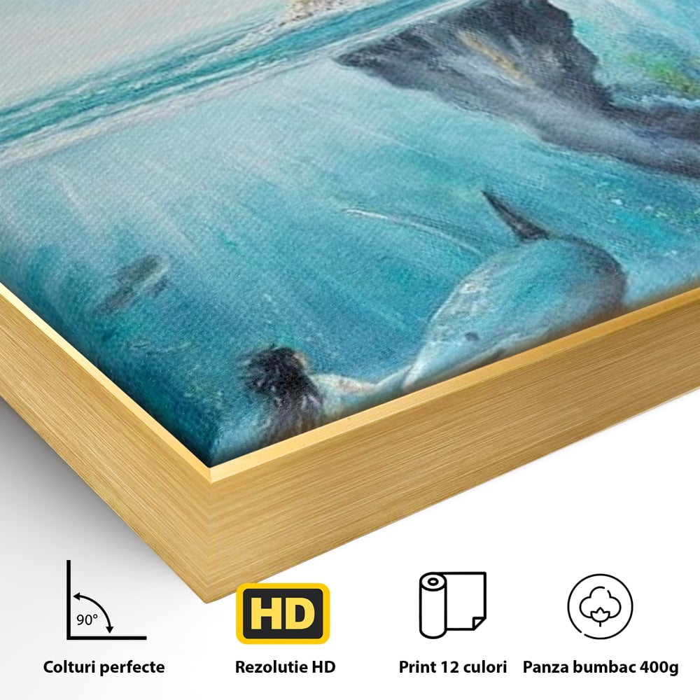 Leinwandbilder Premium, LuxCanva® M1424, Ruf des Wassers, Felsen, Hai, Ozean, Seetang, Frau, Fisch, Tiefe, Natur, Licht, Traum, Büro, Wohnen, Babyzimmer