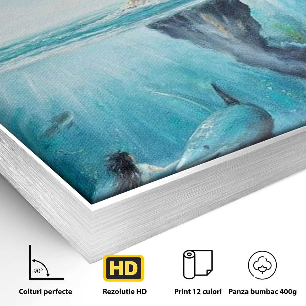 Leinwandbilder Premium, LuxCanva® M1424, Ruf des Wassers, Felsen, Hai, Ozean, Seetang, Frau, Fisch, Tiefe, Natur, Licht, Traum, Büro, Wohnen, Babyzimmer