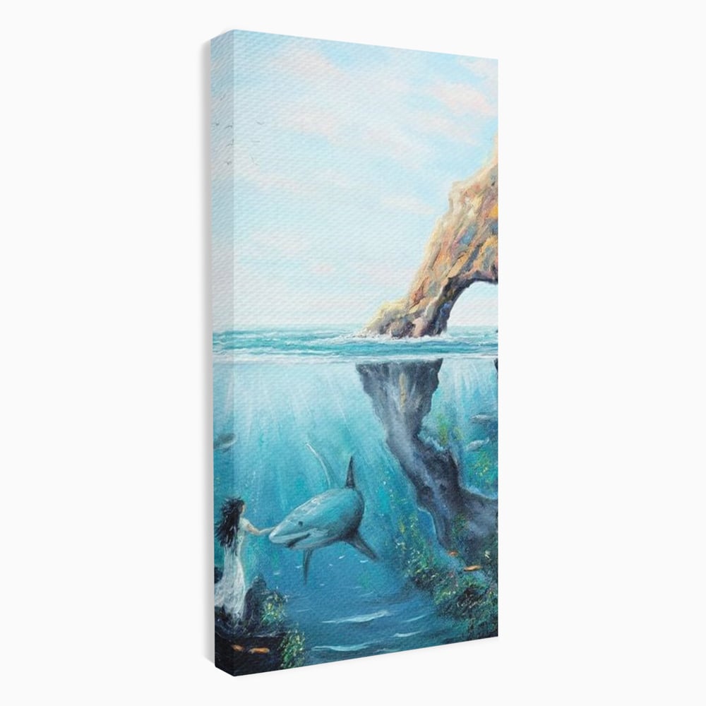 Leinwandbilder Premium, LuxCanva® M1424, Ruf des Wassers, Felsen, Hai, Ozean, Seetang, Frau, Fisch, Tiefe, Natur, Licht, Traum, Büro, Wohnen, Babyzimmer