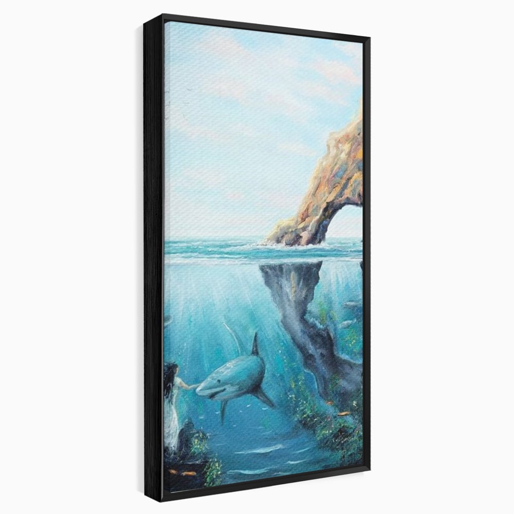 Leinwandbilder Premium, LuxCanva® M1424, Ruf des Wassers, Felsen, Hai, Ozean, Seetang, Frau, Fisch, Tiefe, Natur, Licht, Traum, Büro, Wohnen, Babyzimmer