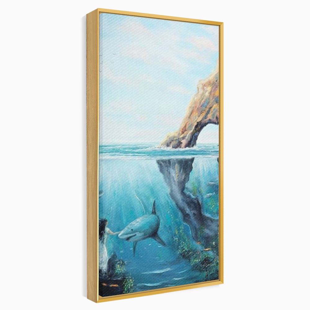 Leinwandbilder Premium, LuxCanva® M1424, Ruf des Wassers, Felsen, Hai, Ozean, Seetang, Frau, Fisch, Tiefe, Natur, Licht, Traum, Büro, Wohnen, Babyzimmer