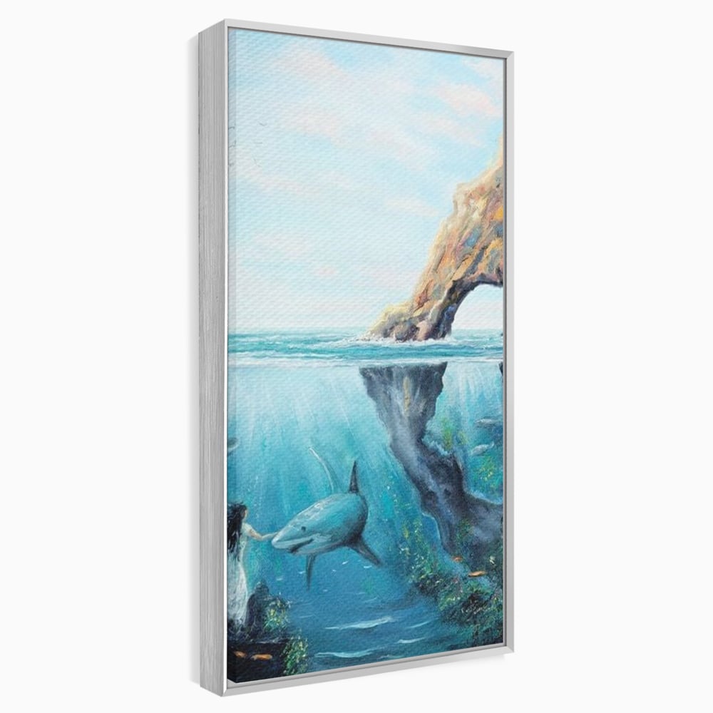 Leinwandbilder Premium, LuxCanva® M1424, Ruf des Wassers, Felsen, Hai, Ozean, Seetang, Frau, Fisch, Tiefe, Natur, Licht, Traum, Büro, Wohnen, Babyzimmer