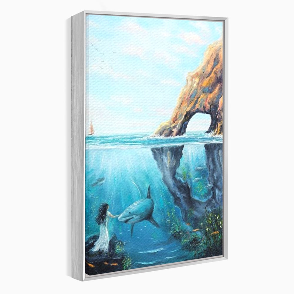 Leinwandbilder Premium, LuxCanva® M1424, Ruf des Wassers, Felsen, Hai, Ozean, Seetang, Frau, Fisch, Tiefe, Natur, Licht, Traum, Büro, Wohnen, Babyzimmer