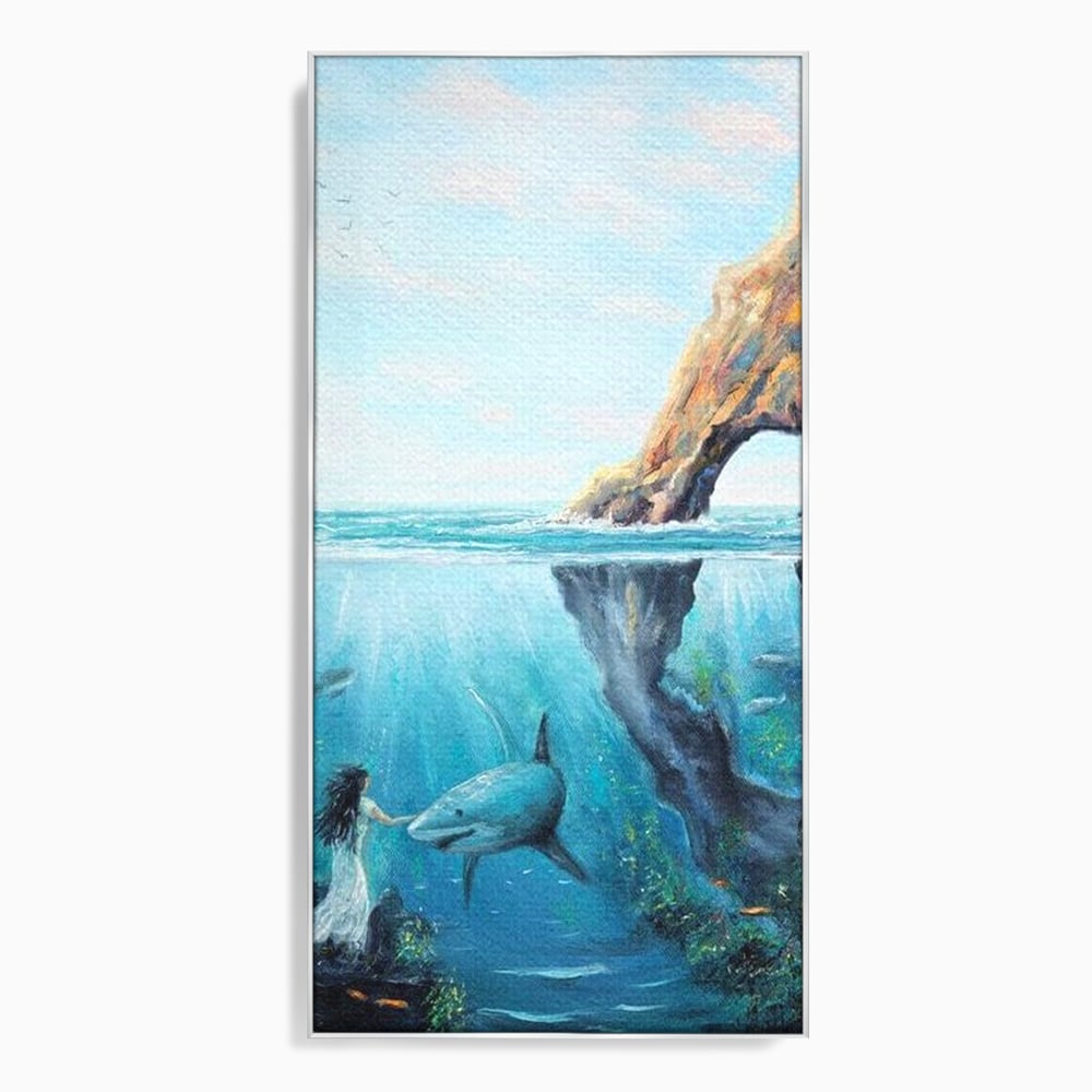 Leinwandbilder Premium, LuxCanva® M1424, Ruf des Wassers, Felsen, Hai, Ozean, Seetang, Frau, Fisch, Tiefe, Natur, Licht, Traum, Büro, Wohnen, Babyzimmer