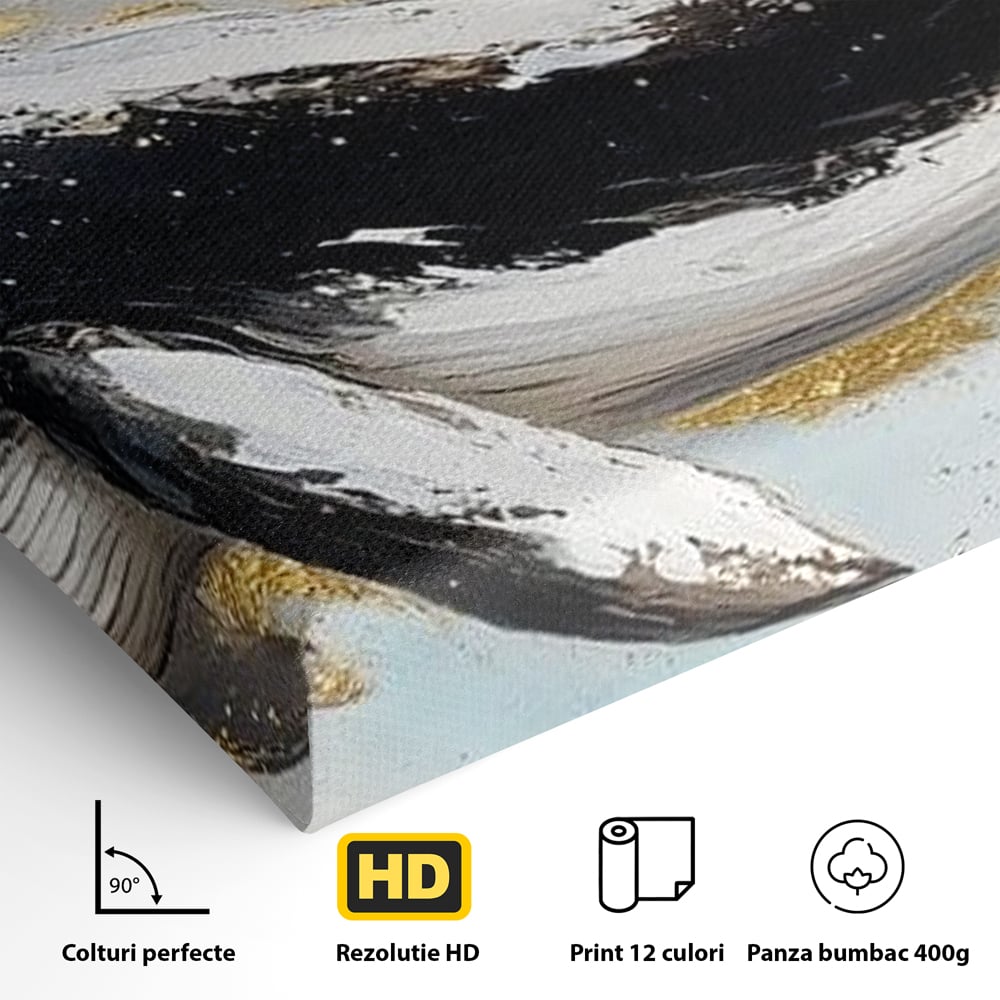 Leinwand Wandkunst Premium, LuxCanva® M1425, Goldener Wal, Abstrakte Kunst, Golden, Wellen, Wal, Gemälde, Ozean, Tief, Kolossal, Elegant, Büro, Wohnen, Kinderzimmer