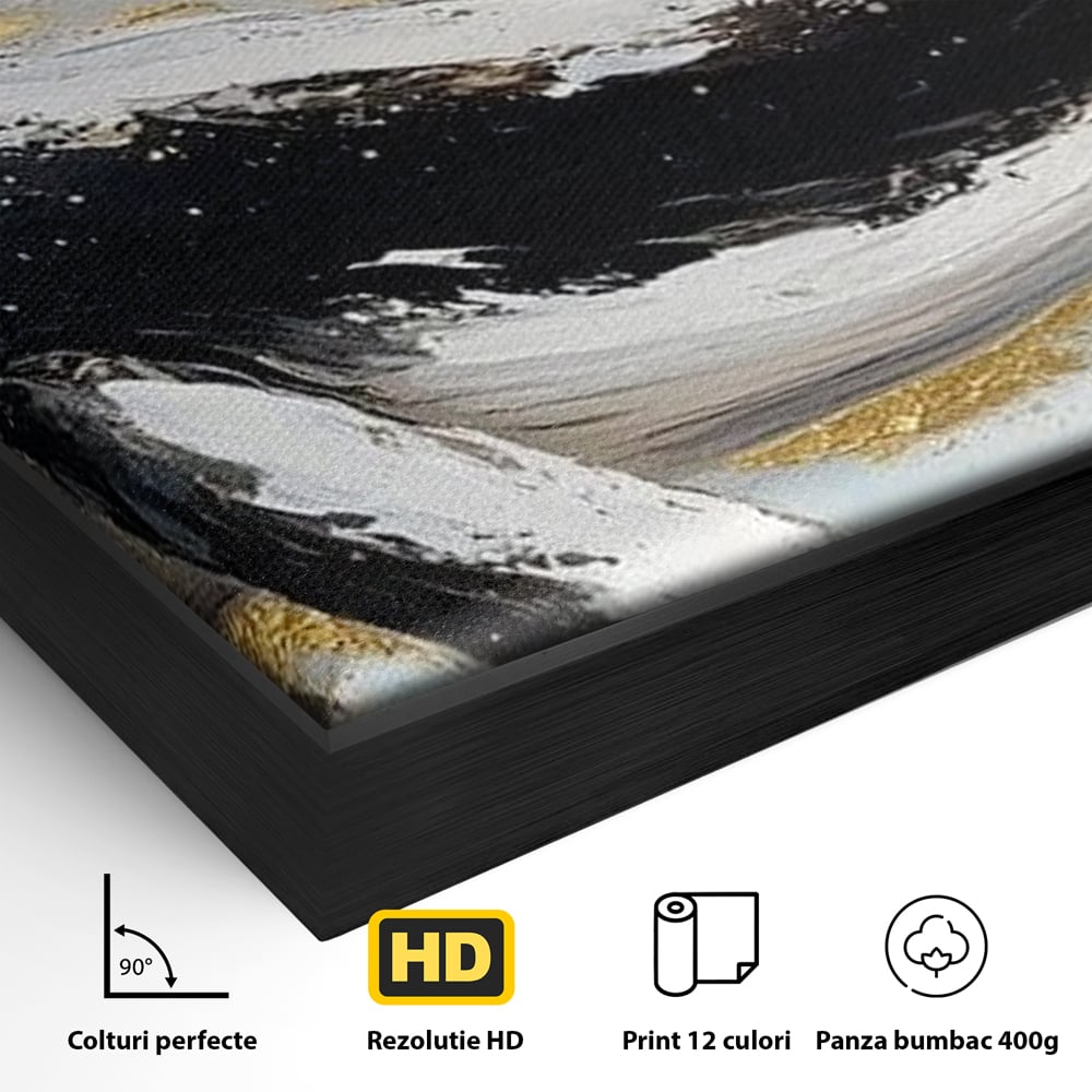 Leinwand Wandkunst Premium, LuxCanva® M1425, Goldener Wal, Abstrakte Kunst, Golden, Wellen, Wal, Gemälde, Ozean, Tief, Kolossal, Elegant, Büro, Wohnen, Kinderzimmer