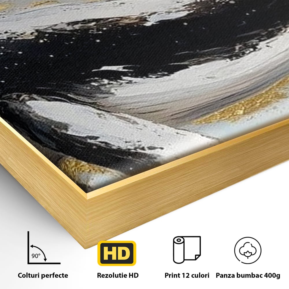Leinwand Wandkunst Premium, LuxCanva® M1425, Goldener Wal, Abstrakte Kunst, Golden, Wellen, Wal, Gemälde, Ozean, Tief, Kolossal, Elegant, Büro, Wohnen, Kinderzimmer