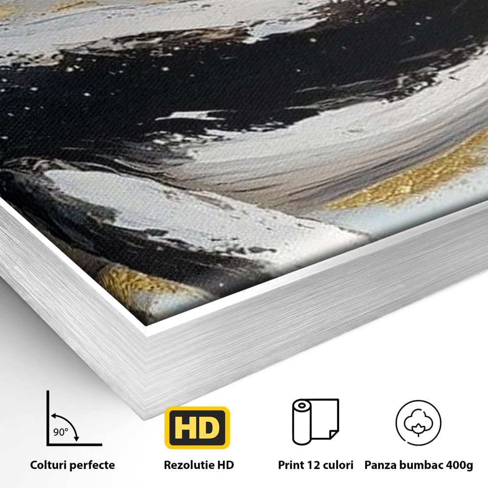 Leinwand Wandkunst Premium, LuxCanva® M1425, Goldener Wal, Abstrakte Kunst, Golden, Wellen, Wal, Gemälde, Ozean, Tief, Kolossal, Elegant, Büro, Wohnen, Kinderzimmer