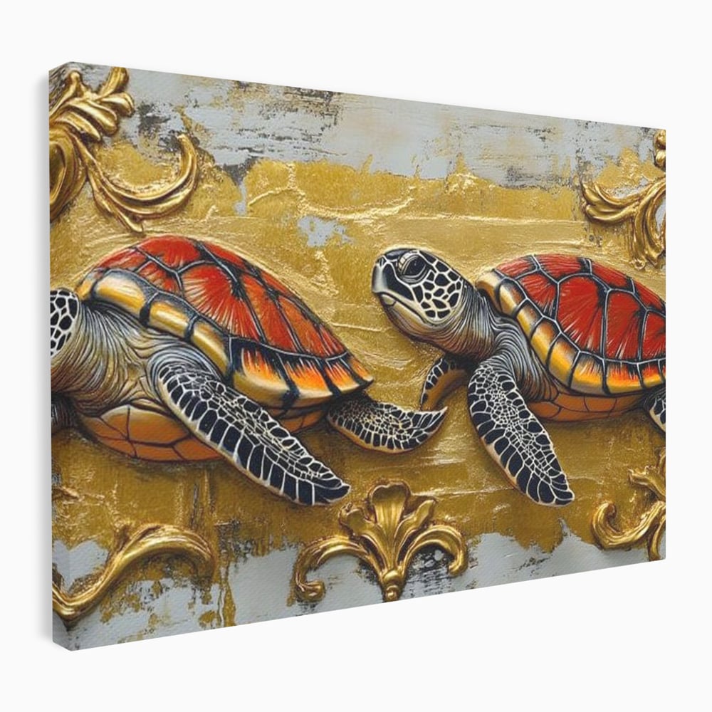Tablou Canvas Premium, LuxCanva® M1426, Promisiunea Marii, Testoase, Pereche, Eleganta, Natura, Ornament, Regal, Cuplu, Ocean, Abstract, Pictura, Birou, Living, Camera Copil