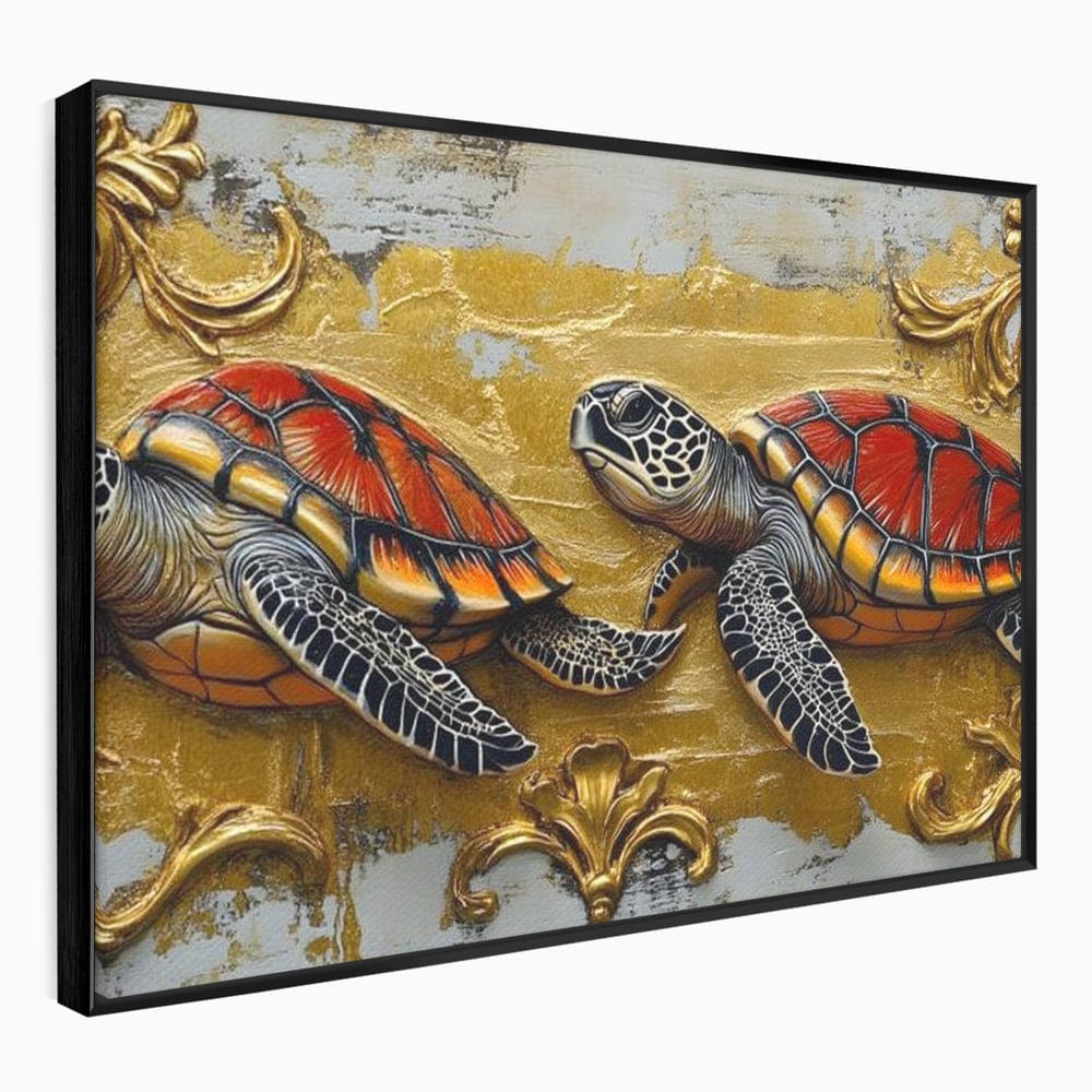 Tablou Canvas Premium, LuxCanva® M1426, Promisiunea Marii, Testoase, Pereche, Eleganta, Natura, Ornament, Regal, Cuplu, Ocean, Abstract, Pictura, Birou, Living, Camera Copil