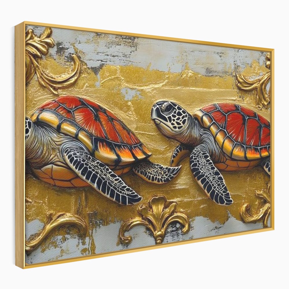 Tablou Canvas Premium, LuxCanva® M1426, Promisiunea Marii, Testoase, Pereche, Eleganta, Natura, Ornament, Regal, Cuplu, Ocean, Abstract, Pictura, Birou, Living, Camera Copil