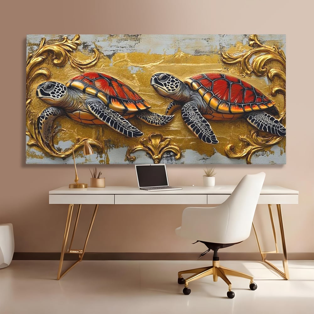 Tablou Canvas Premium, LuxCanva® M1426, Promisiunea Marii, Testoase, Pereche, Eleganta, Natura, Ornament, Regal, Cuplu, Ocean, Abstract, Pictura, Birou, Living, Camera Copil