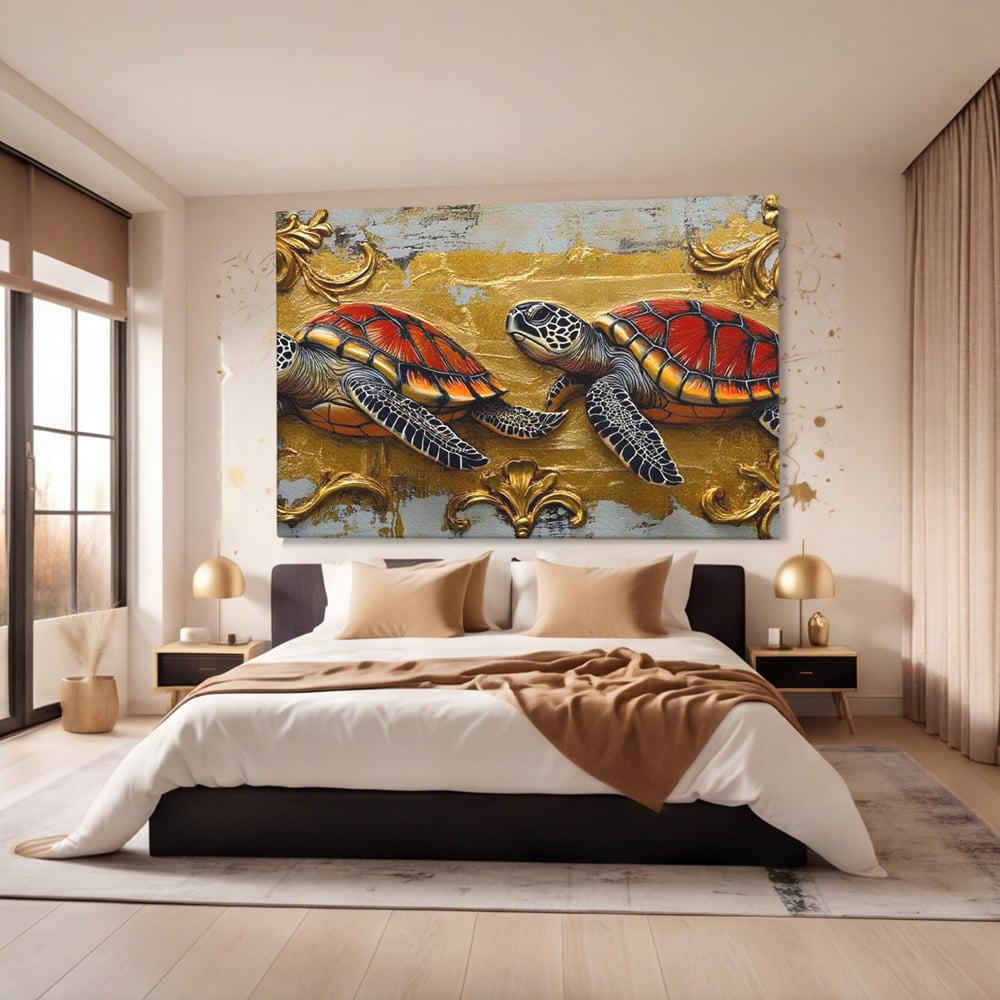 Tablou Canvas Premium, LuxCanva® M1426, Promisiunea Marii, Testoase, Pereche, Eleganta, Natura, Ornament, Regal, Cuplu, Ocean, Abstract, Pictura, Birou, Living, Camera Copil