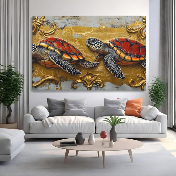 Tablou Canvas Premium, LuxCanva® M1426, Promisiunea Marii, Testoase, Pereche, Eleganta, Natura, Ornament, Regal, Cuplu, Ocean, Abstract, Pictura, Birou, Living, Camera Copil