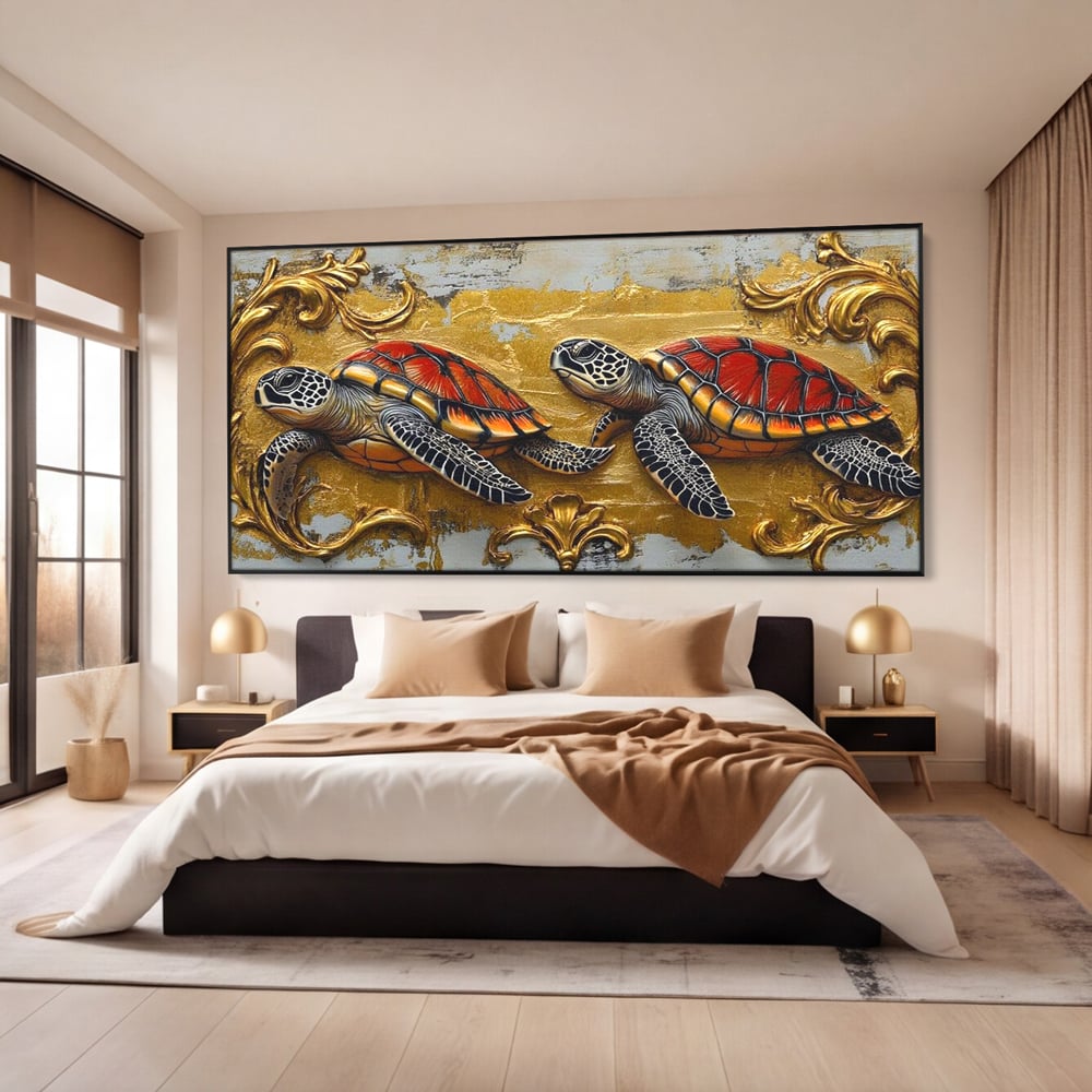 Tablou Canvas Premium, LuxCanva® M1426, Promisiunea Marii, Testoase, Pereche, Eleganta, Natura, Ornament, Regal, Cuplu, Ocean, Abstract, Pictura, Birou, Living, Camera Copil