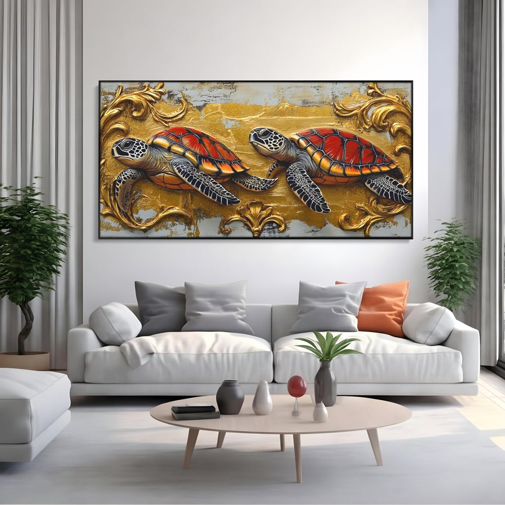 Tablou Canvas Premium, LuxCanva® M1426, Promisiunea Marii, Testoase, Pereche, Eleganta, Natura, Ornament, Regal, Cuplu, Ocean, Abstract, Pictura, Birou, Living, Camera Copil