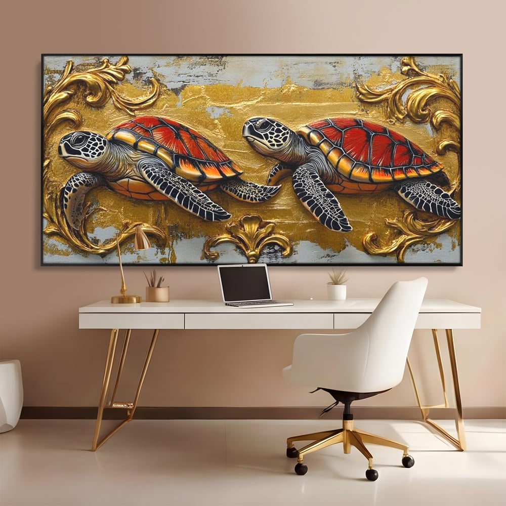 Tablou Canvas Premium, LuxCanva® M1426, Promisiunea Marii, Testoase, Pereche, Eleganta, Natura, Ornament, Regal, Cuplu, Ocean, Abstract, Pictura, Birou, Living, Camera Copil