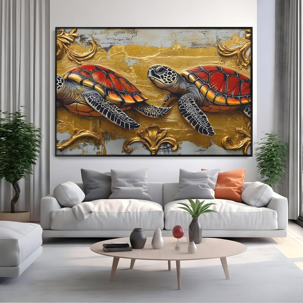 Tablou Canvas Premium, LuxCanva® M1426, Promisiunea Marii, Testoase, Pereche, Eleganta, Natura, Ornament, Regal, Cuplu, Ocean, Abstract, Pictura, Birou, Living, Camera Copil