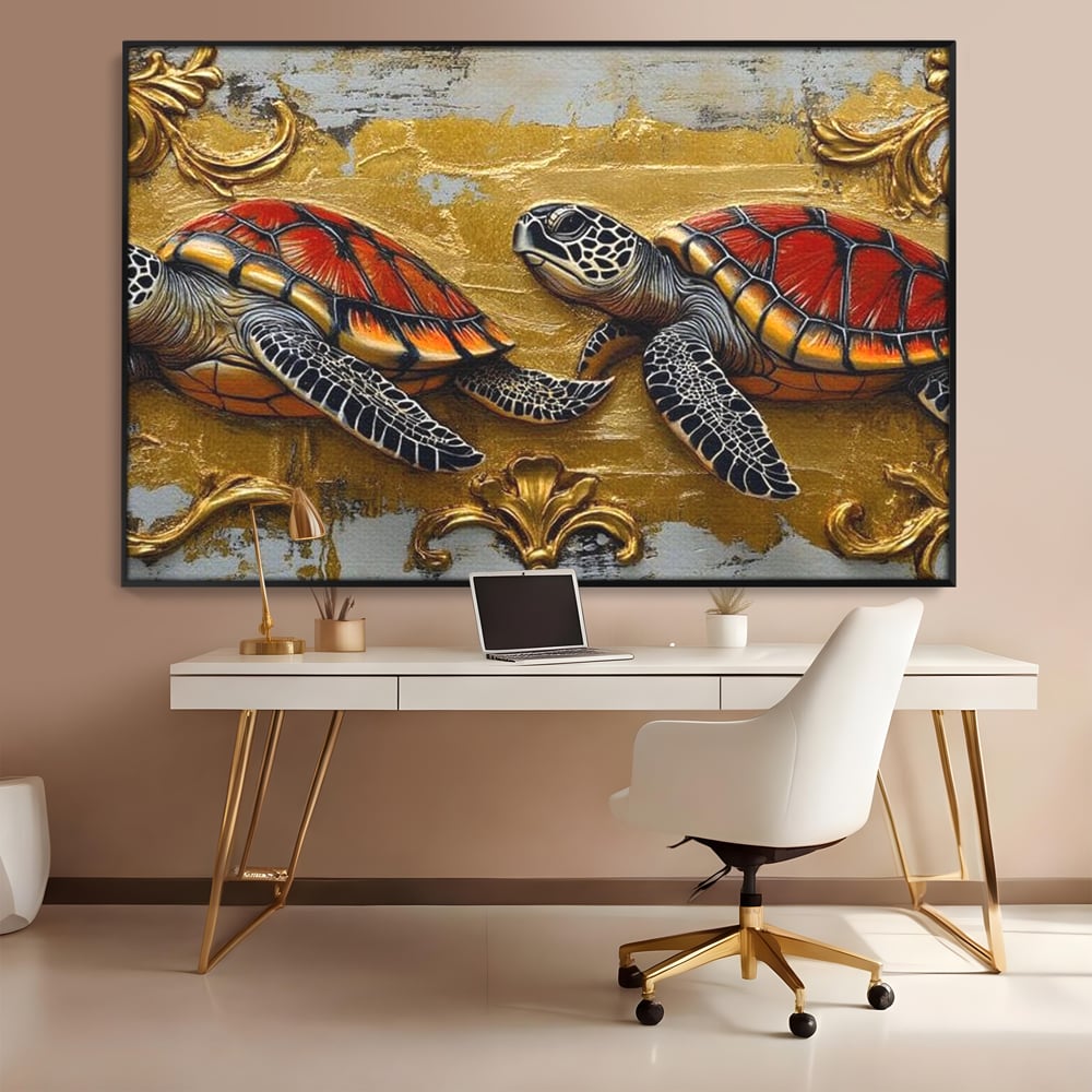 Tablou Canvas Premium, LuxCanva® M1426, Promisiunea Marii, Testoase, Pereche, Eleganta, Natura, Ornament, Regal, Cuplu, Ocean, Abstract, Pictura, Birou, Living, Camera Copil