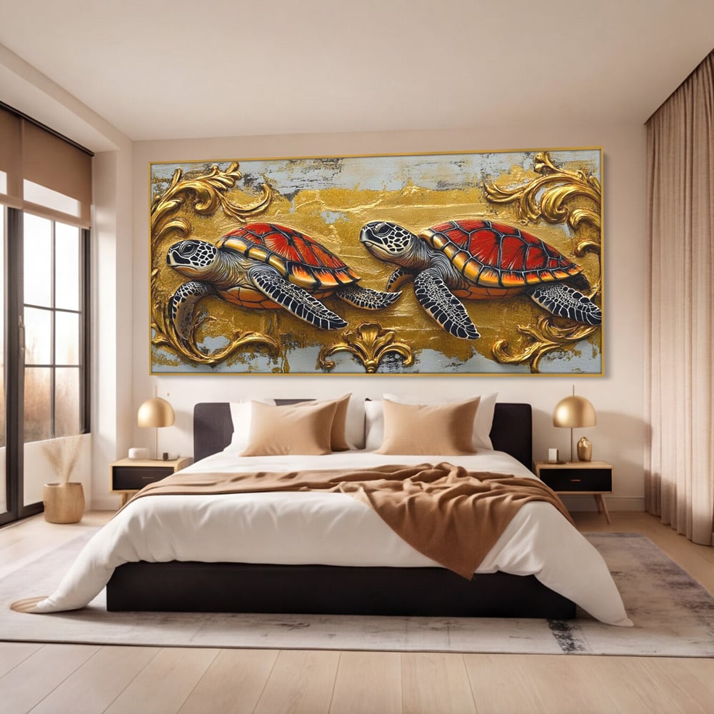 Tablou Canvas Premium, LuxCanva® M1426, Promisiunea Marii, Testoase, Pereche, Eleganta, Natura, Ornament, Regal, Cuplu, Ocean, Abstract, Pictura, Birou, Living, Camera Copil