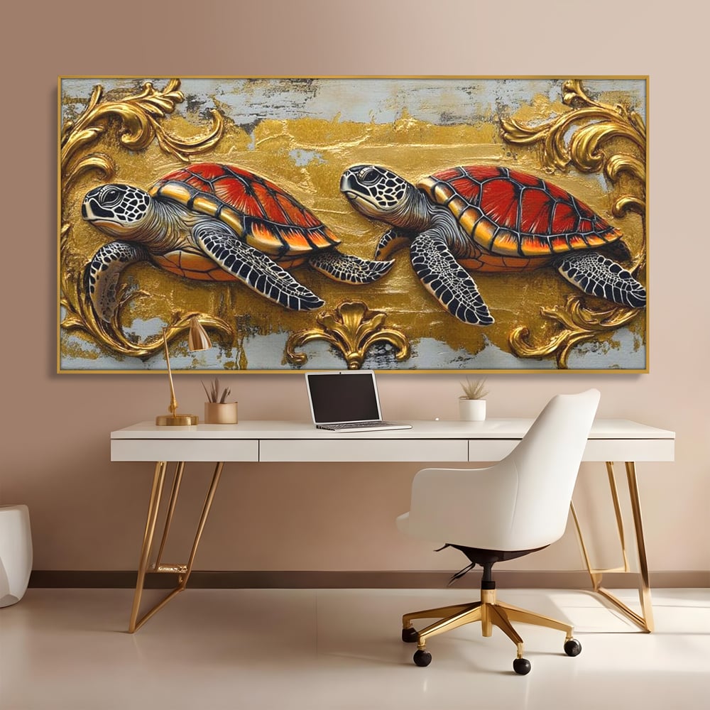 Tablou Canvas Premium, LuxCanva® M1426, Promisiunea Marii, Testoase, Pereche, Eleganta, Natura, Ornament, Regal, Cuplu, Ocean, Abstract, Pictura, Birou, Living, Camera Copil