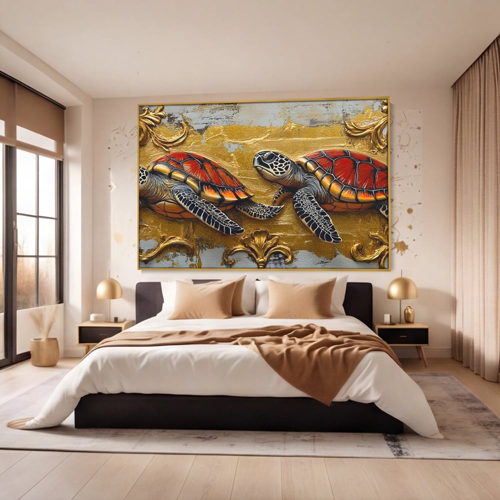 Tablou Canvas Premium, LuxCanva® M1426, Promisiunea Marii, Testoase, Pereche, Eleganta, Natura, Ornament, Regal, Cuplu, Ocean, Abstract, Pictura, Birou, Living, Camera Copil