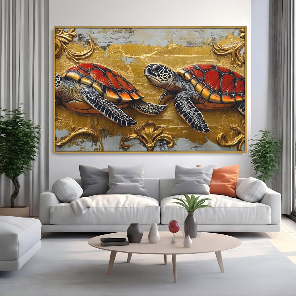 Tablou Canvas Premium, LuxCanva® M1426, Promisiunea Marii, Testoase, Pereche, Eleganta, Natura, Ornament, Regal, Cuplu, Ocean, Abstract, Pictura, Birou, Living, Camera Copil