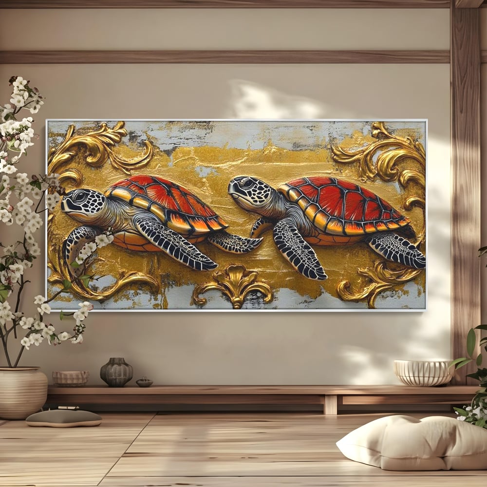 Tablou Canvas Premium, LuxCanva® M1426, Promisiunea Marii, Testoase, Pereche, Eleganta, Natura, Ornament, Regal, Cuplu, Ocean, Abstract, Pictura, Birou, Living, Camera Copil
