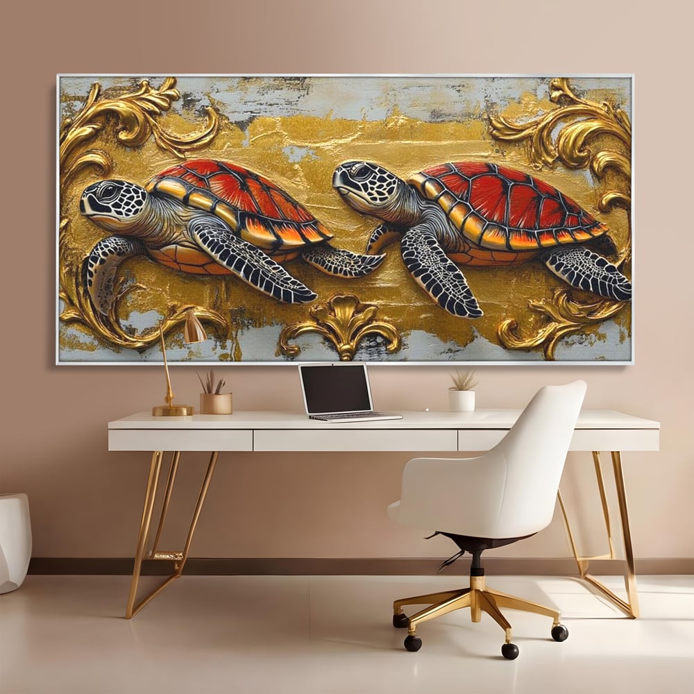 Tablou Canvas Premium, LuxCanva® M1426, Promisiunea Marii, Testoase, Pereche, Eleganta, Natura, Ornament, Regal, Cuplu, Ocean, Abstract, Pictura, Birou, Living, Camera Copil
