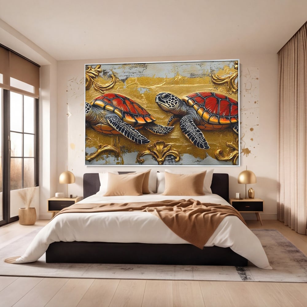 Tablou Canvas Premium, LuxCanva® M1426, Promisiunea Marii, Testoase, Pereche, Eleganta, Natura, Ornament, Regal, Cuplu, Ocean, Abstract, Pictura, Birou, Living, Camera Copil