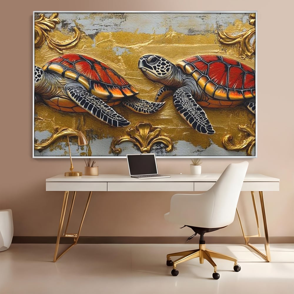 Tablou Canvas Premium, LuxCanva® M1426, Promisiunea Marii, Testoase, Pereche, Eleganta, Natura, Ornament, Regal, Cuplu, Ocean, Abstract, Pictura, Birou, Living, Camera Copil
