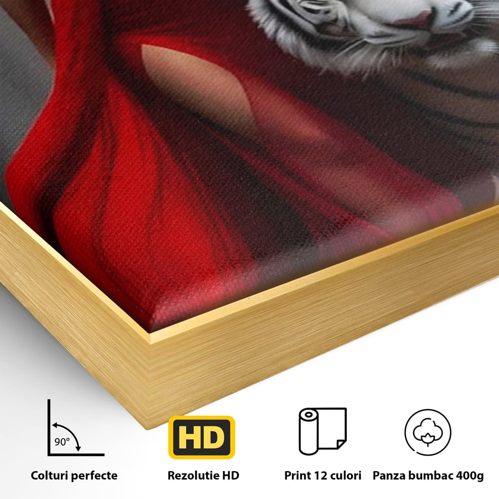 Leinwand Wandkunst Canvas Premium, LuxCanva® M1428, Tierbändiger, Tiger, Frau, Kleid, Verführung, Leidenschaft, Wild, Wald, Feline, Tier, Büro, Wohnen, Kinderzimmer