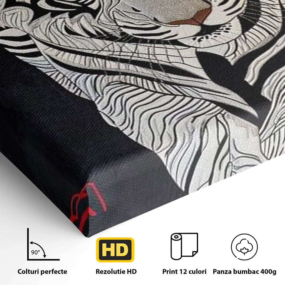 Tablou Canvas Premium, LuxCanva® M1429, Ritualul Umbrei, Oriental, Rosu, Foc, Umbre, Tigru, Felina, Bestie, Vanator, Mister, Arta Abstracta, Birou, Living, Camera Copil