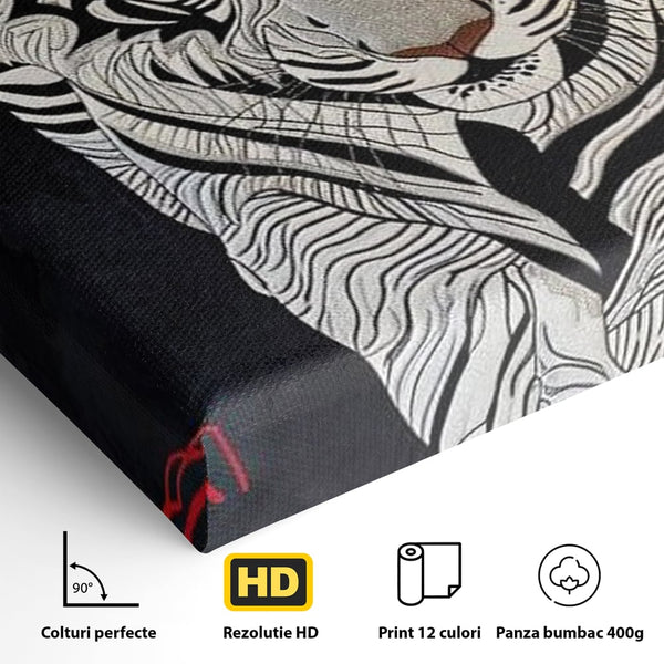 Tablou Canvas Premium, LuxCanva® M1429, Ritualul Umbrei, Oriental, Rosu, Foc, Umbre, Tigru, Felina, Bestie, Vanator, Mister, Arta Abstracta, Birou, Living, Camera Copil