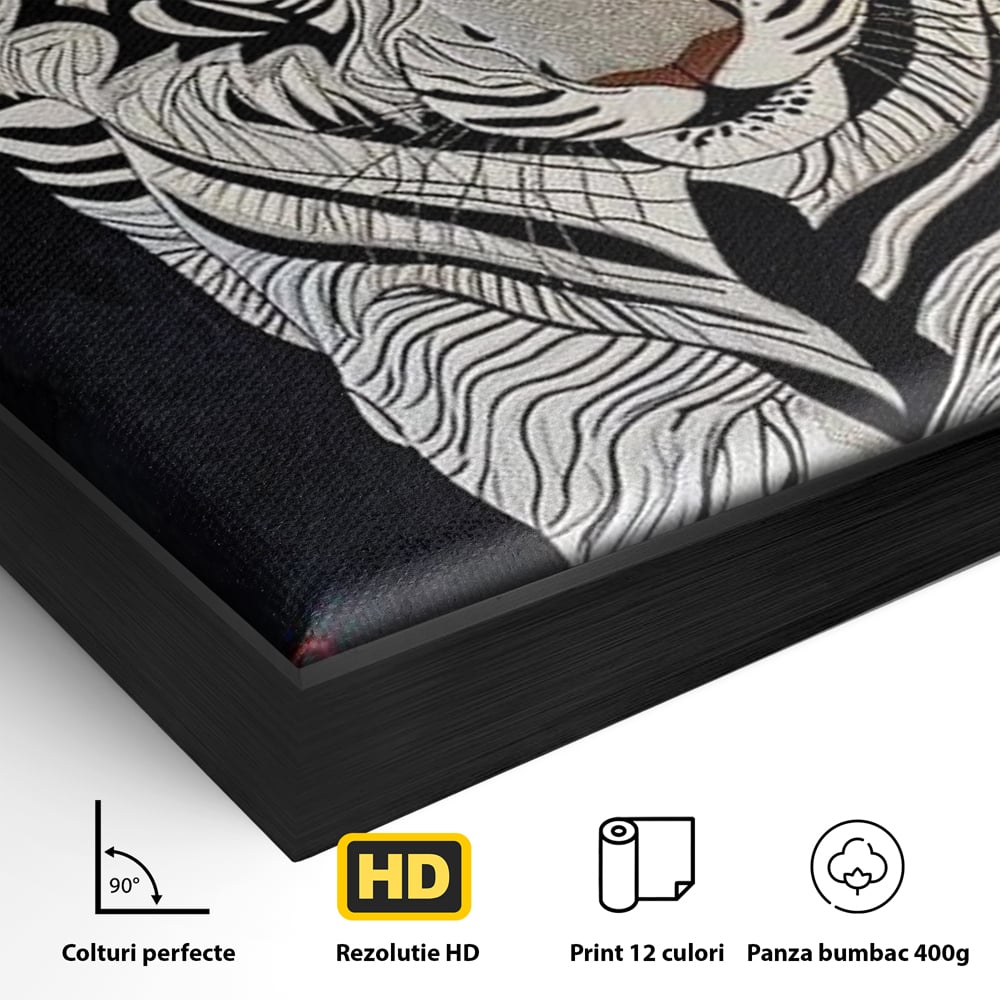 Tablou Canvas Premium, LuxCanva® M1429, Ritualul Umbrei, Oriental, Rosu, Foc, Umbre, Tigru, Felina, Bestie, Vanator, Mister, Arta Abstracta, Birou, Living, Camera Copil