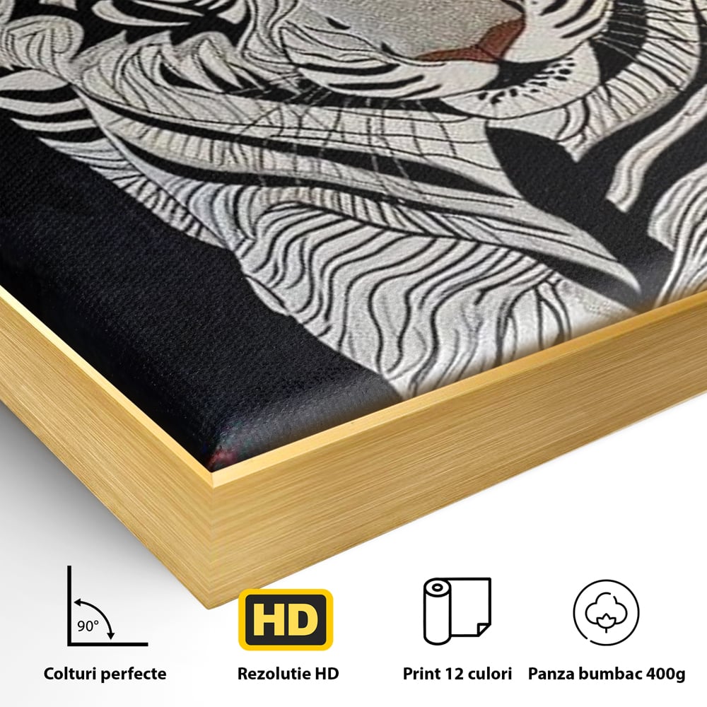 Tablou Canvas Premium, LuxCanva® M1429, Ritualul Umbrei, Oriental, Rosu, Foc, Umbre, Tigru, Felina, Bestie, Vanator, Mister, Arta Abstracta, Birou, Living, Camera Copil
