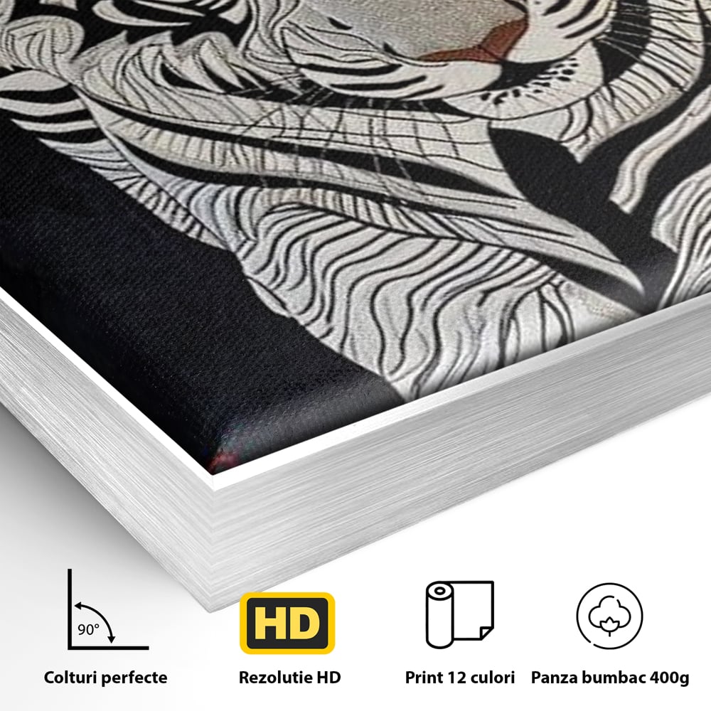 Tablou Canvas Premium, LuxCanva® M1429, Ritualul Umbrei, Oriental, Rosu, Foc, Umbre, Tigru, Felina, Bestie, Vanator, Mister, Arta Abstracta, Birou, Living, Camera Copil