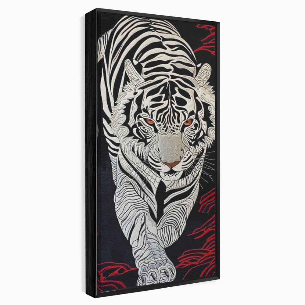 Tablou Canvas Premium, LuxCanva® M1429, Ritualul Umbrei, Oriental, Rosu, Foc, Umbre, Tigru, Felina, Bestie, Vanator, Mister, Arta Abstracta, Birou, Living, Camera Copil