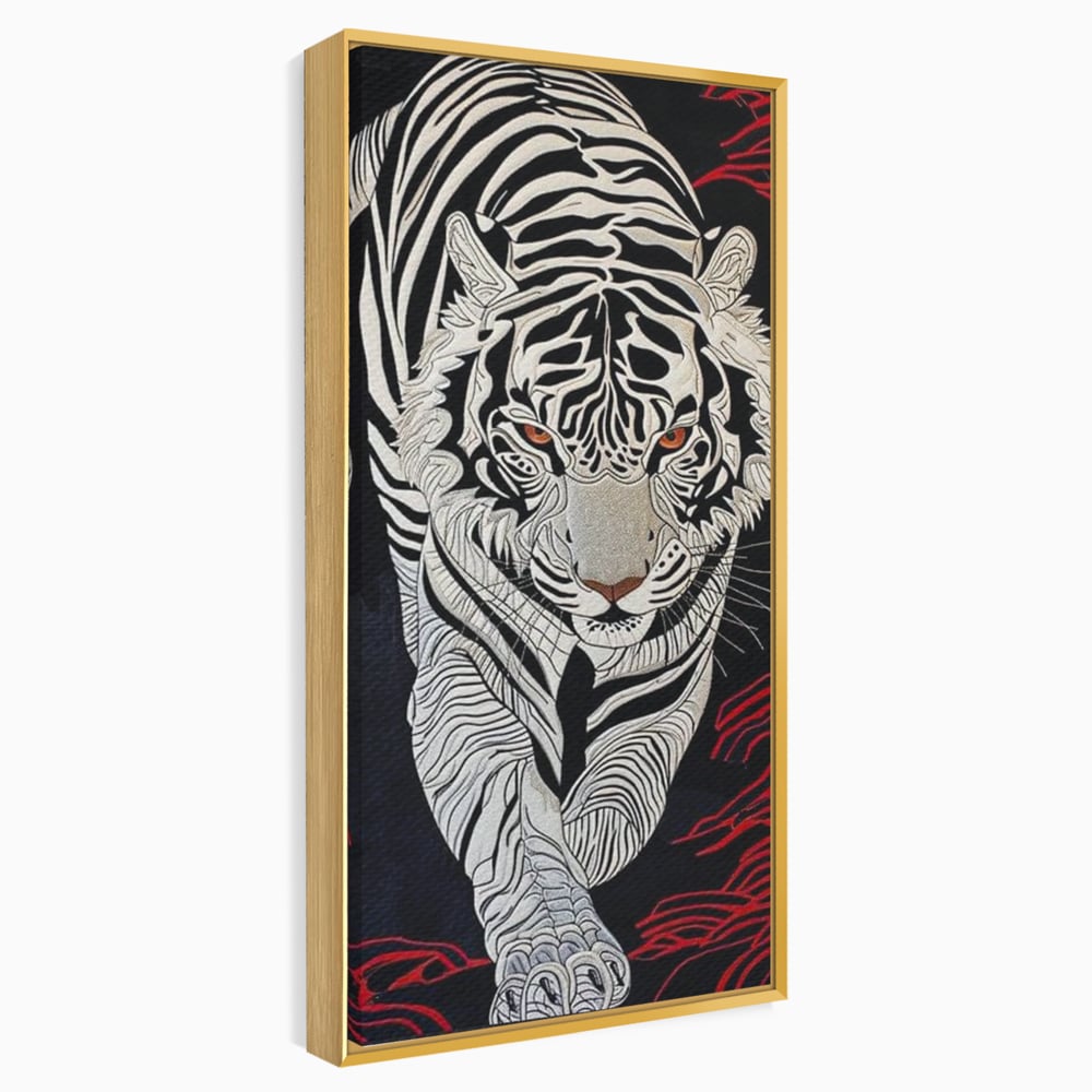 Tablou Canvas Premium, LuxCanva® M1429, Ritualul Umbrei, Oriental, Rosu, Foc, Umbre, Tigru, Felina, Bestie, Vanator, Mister, Arta Abstracta, Birou, Living, Camera Copil