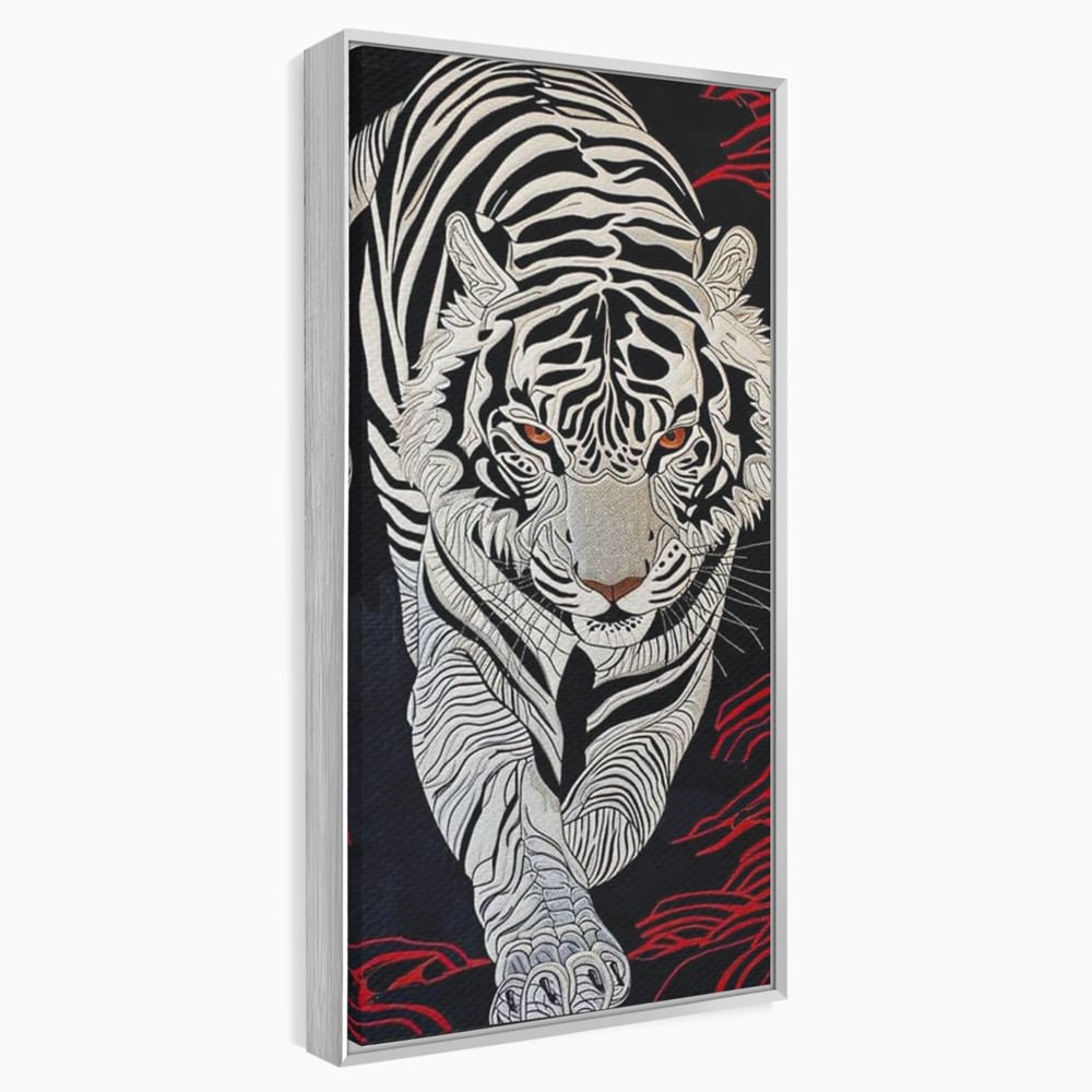 Tablou Canvas Premium, LuxCanva® M1429, Ritualul Umbrei, Oriental, Rosu, Foc, Umbre, Tigru, Felina, Bestie, Vanator, Mister, Arta Abstracta, Birou, Living, Camera Copil