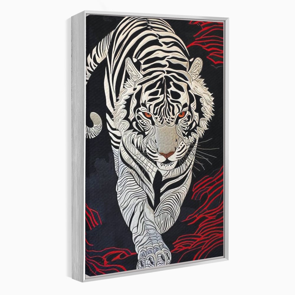 Tablou Canvas Premium, LuxCanva® M1429, Ritualul Umbrei, Oriental, Rosu, Foc, Umbre, Tigru, Felina, Bestie, Vanator, Mister, Arta Abstracta, Birou, Living, Camera Copil